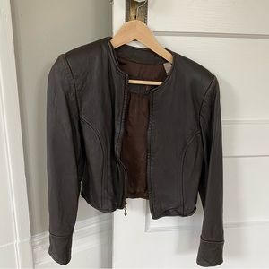 Chocolate Brown Leather Cropped Vintage Moto Jacket